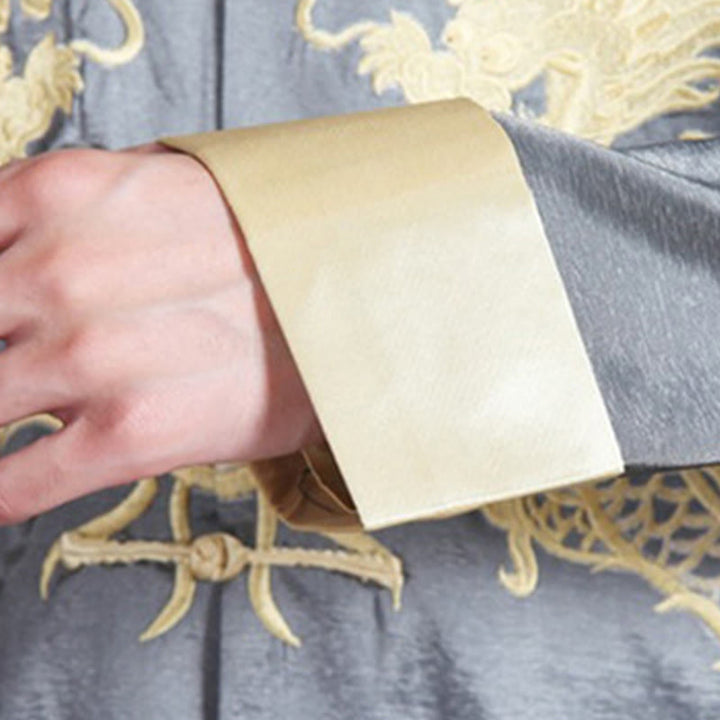 Buddha Stones刺繍ドラゴン折り返し袖カジュアルフロッグボタンポリエステル繊維メンズジャケットシャツパンツ衣類 - image 8