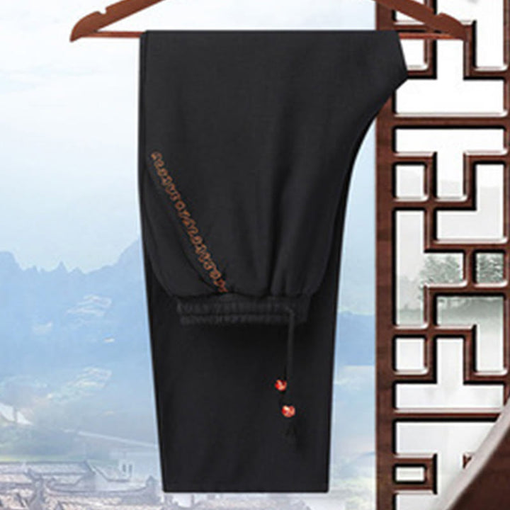 Buddha Stones刺繍ドラゴン折り返し袖カジュアルフロッグボタンポリエステル繊維メンズジャケットシャツパンツ衣類 - 黒パンツ（フリース） - US/UK/AU42、 EU52 (3XL) - image 22