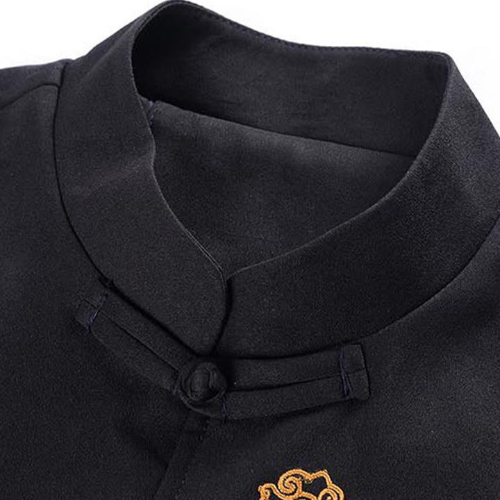 Buddha Stones龍刺繍カエルボタンポリエステルメンズジャケットシャツポケット付き - image 7