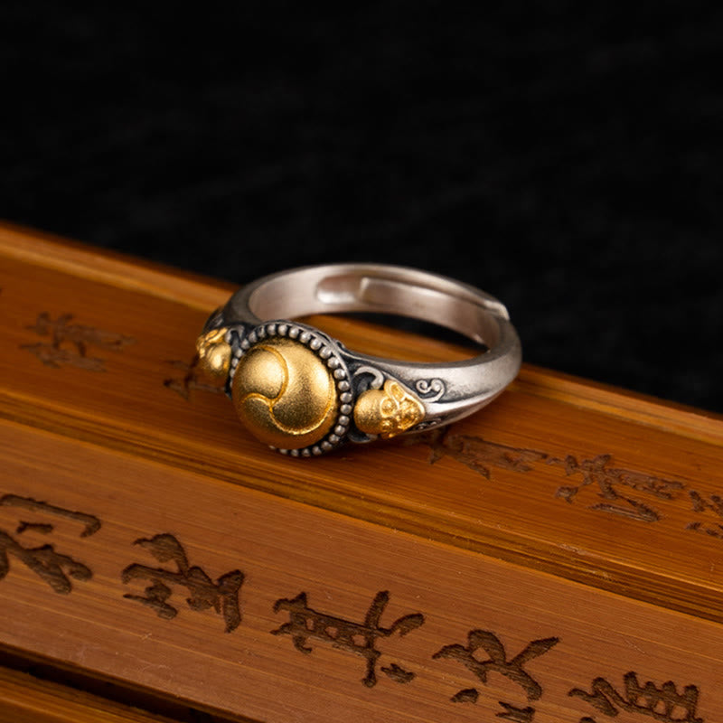 Buddha Stones925スターリングシルバー ゴールドメッキ スケルトンバランス 調節可能リング