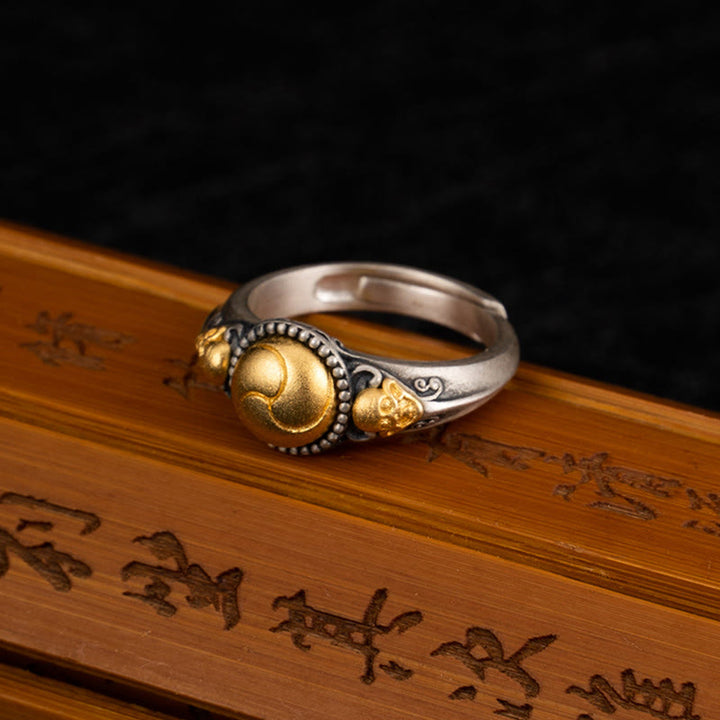 Buddha Stones925スターリングシルバー ゴールドメッキ スケルトンバランス 調節可能リング