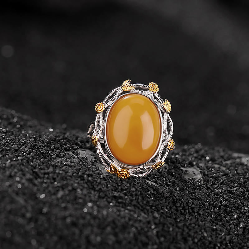Buddha Stones990 スターリングシルバー メッキ ゴールド アンバー フォーカス 調節可能リング - image 2