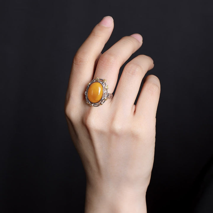 Buddha Stones990 スターリングシルバー メッキ ゴールド アンバー フォーカス 調節可能リング - image 3