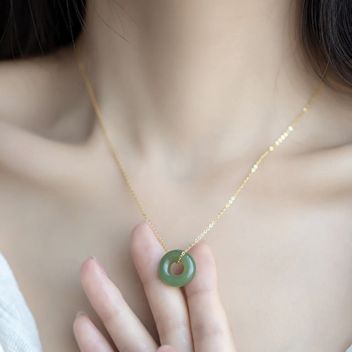 Buddha Stones 925スターリングシルバーメッキゴールド和田翡翠平和のお守りチャームネックレスペンダント - image 9