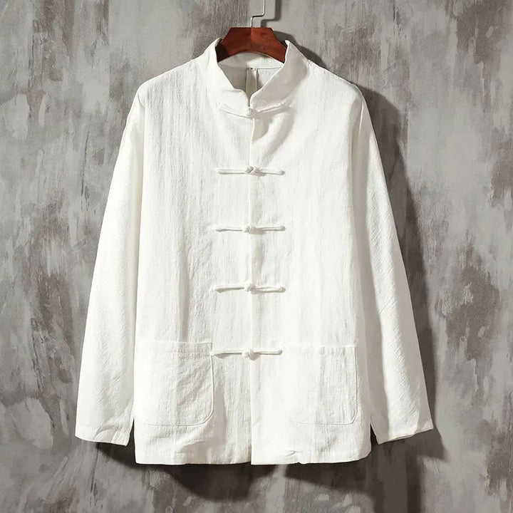 Buddha Stonesスタンドカラータンスーツカジュアルコットンリネンシャツ - 白 - US/UK/AU44、EU54（5XL） - image 1