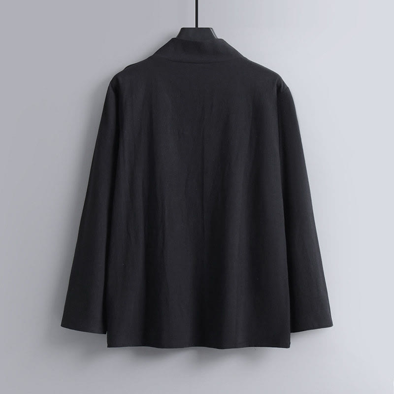 Buddha Stonesクロスカラーコットン唐装漢服トップスパンツメンズセット - image 5