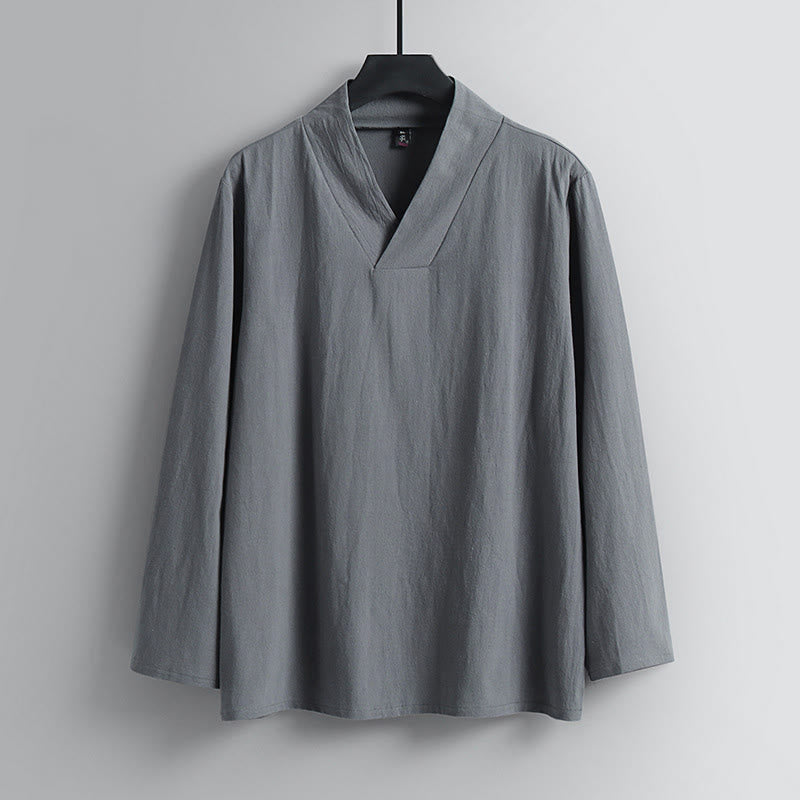 Buddha Stonesクロスカラーコットン唐装漢服トップスパンツメンズセット - image 1