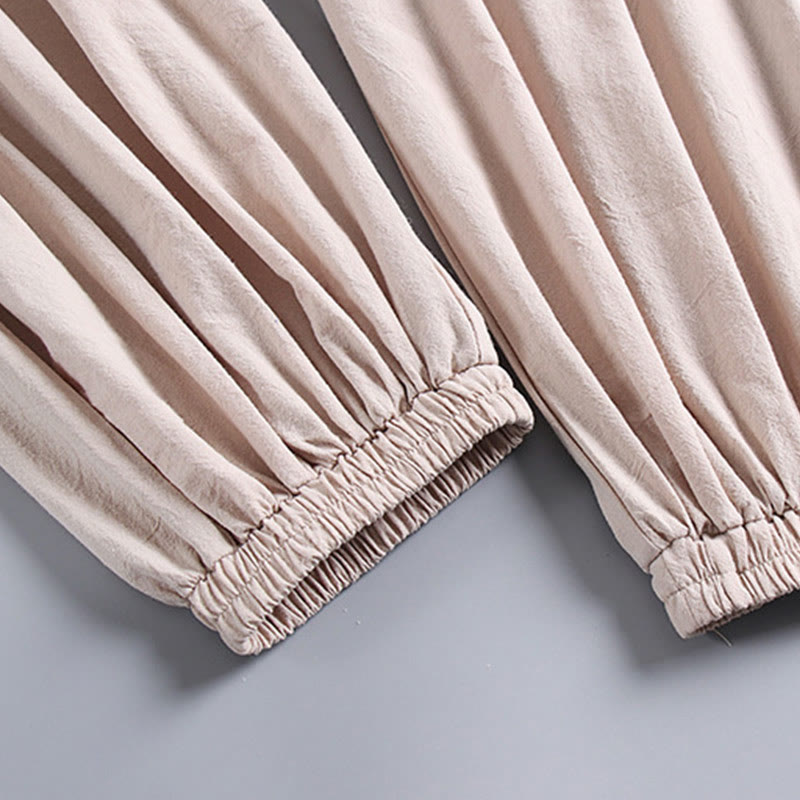 Buddha Stonesクロスカラークロップド丈ブルマーコットン唐装漢服トップスパンツ衣類メンズセット - image 7