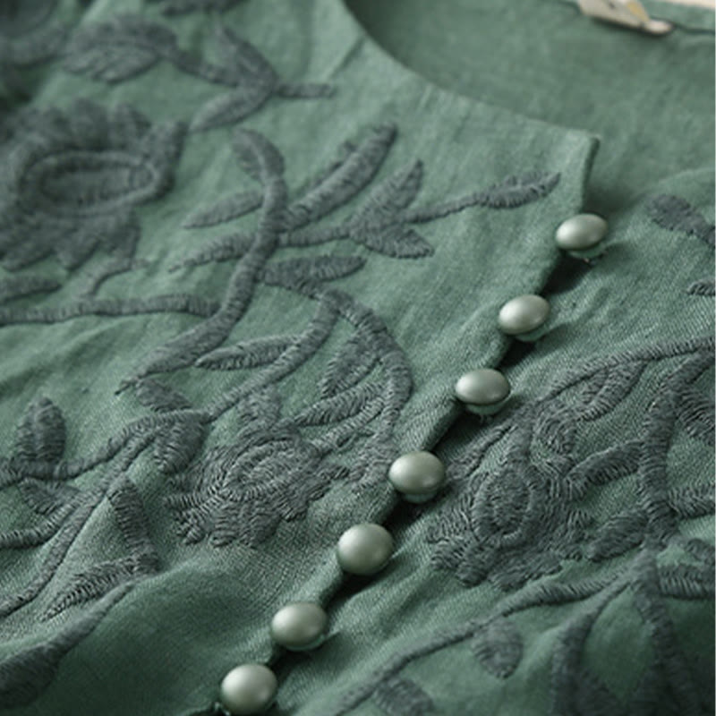 Buddha Stonesカジュアル 刺繍 花 ラウンドネック 長袖 コットンリネン トップス レディース シャツ - image 26