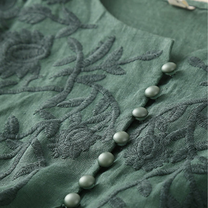 Buddha Stonesカジュアル 刺繍 花 ラウンドネック 長袖 コットンリネン トップス レディース シャツ - image 26