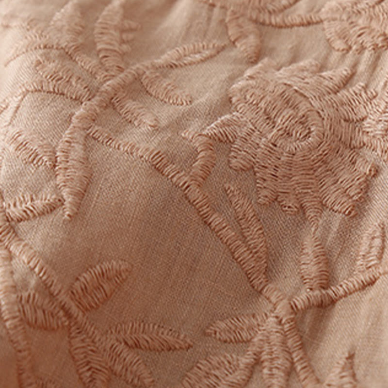 Buddha Stonesカジュアル 刺繍 花 ラウンドネック 長袖 コットンリネン トップス レディース シャツ - image 4