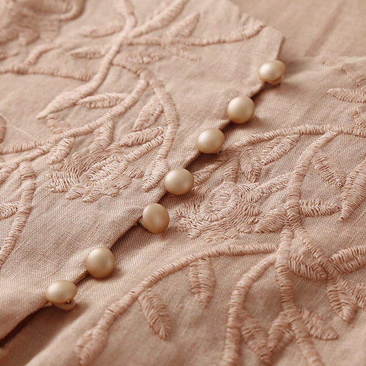 Buddha Stonesカジュアル 刺繍 花 ラウンドネック 長袖 コットンリネン トップス レディース シャツ - image 3