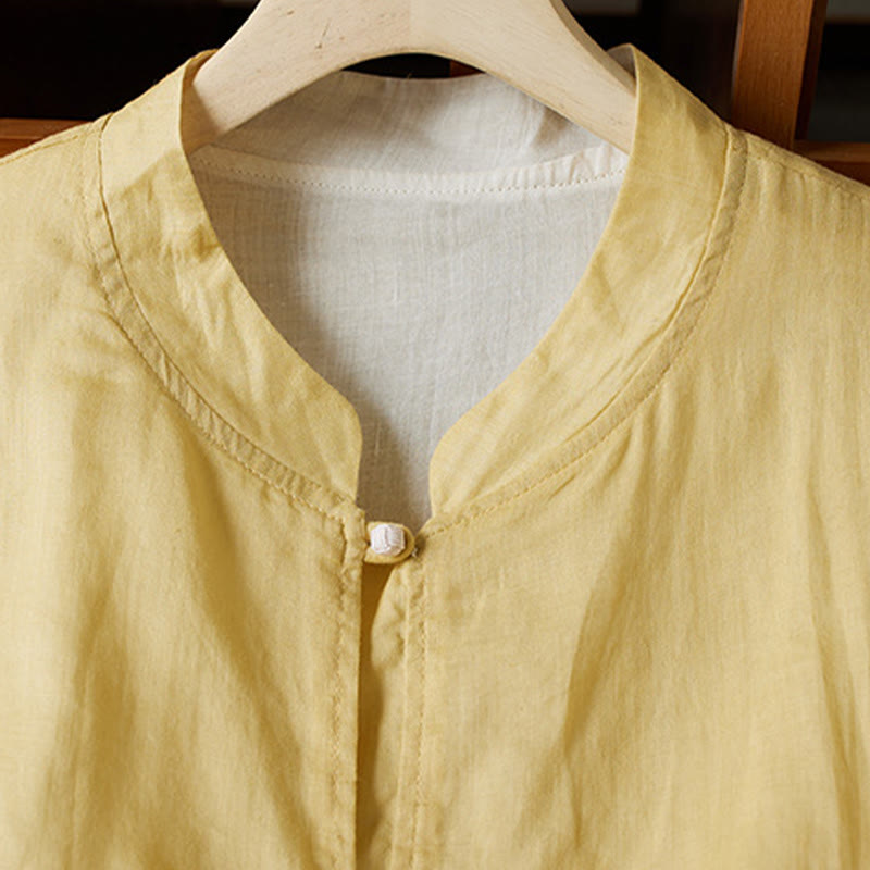 Buddha Stonesプラスサイズ Vネック カジュアル 無地 長袖シャツ コットンリネン レディース シャツ - image 2