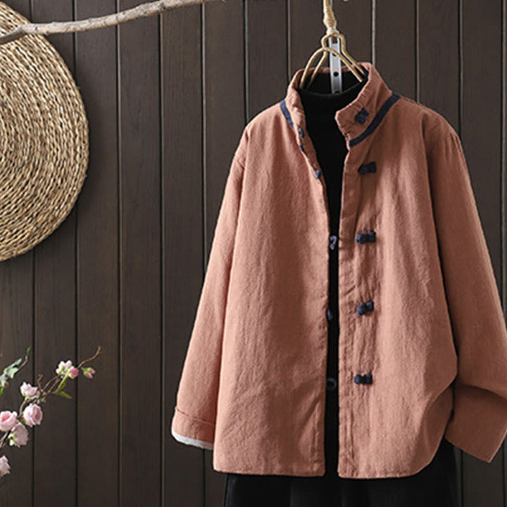 Buddha Stones無地 カジュアル フロッグボタン タートルネック コットン リネン レディース ジャケット シャツ 衣類 - ライトコーラル - US8-10，UK/AU12-14，EU40-42 (2XL) - image 12