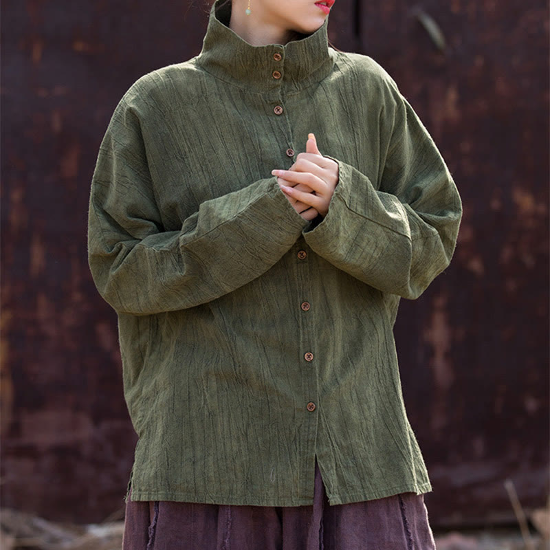 Buddha Stonesタートルネック染色ラミーコットン中国風カーディガン - image 12