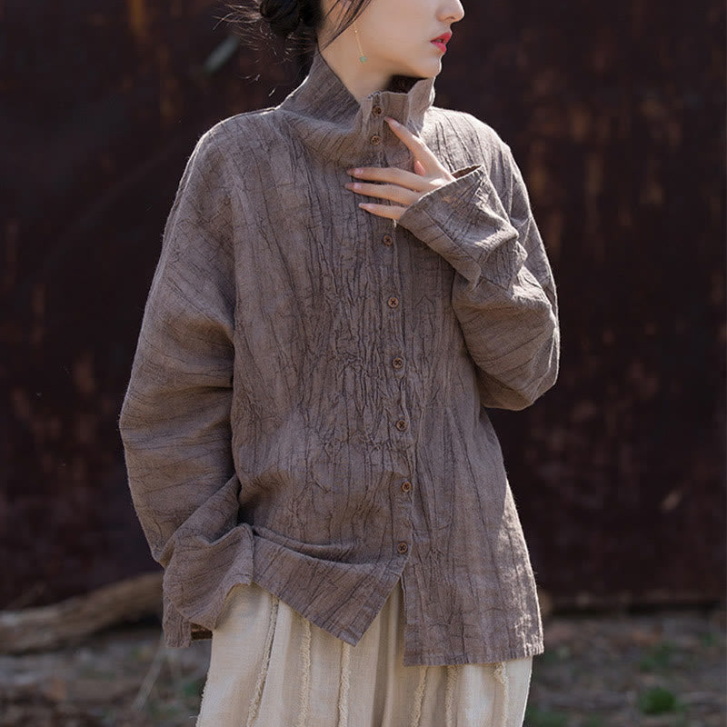 Buddha Stonesタートルネック染色ラミーコットン中国風カーディガン - image 24