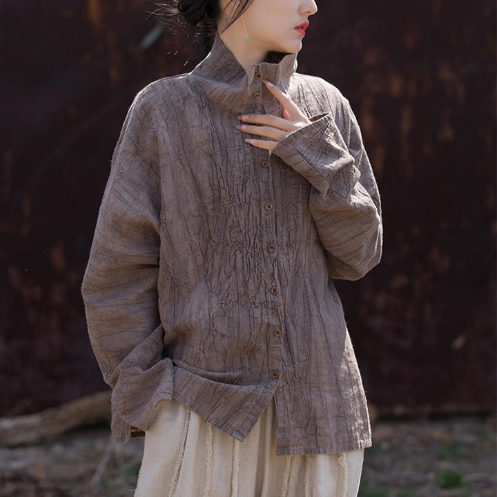 Buddha Stonesタートルネック染色ラミーコットン中国風カーディガン - image 24