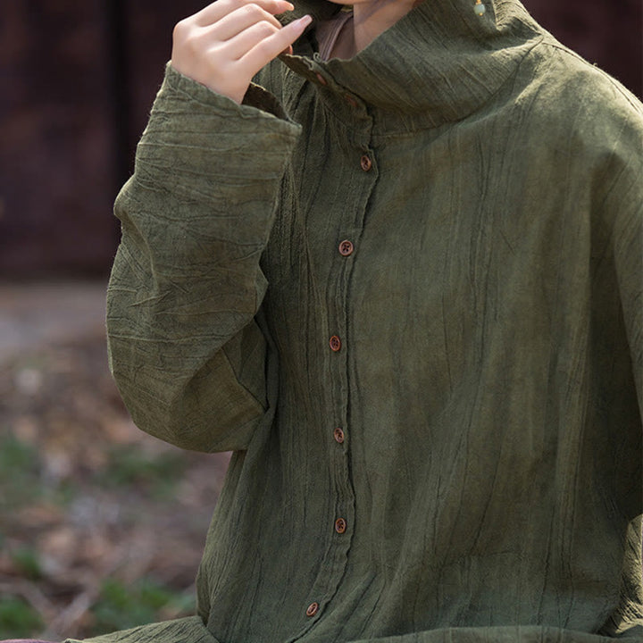 Buddha Stonesタートルネック染色ラミーコットン中国風カーディガン - image 11