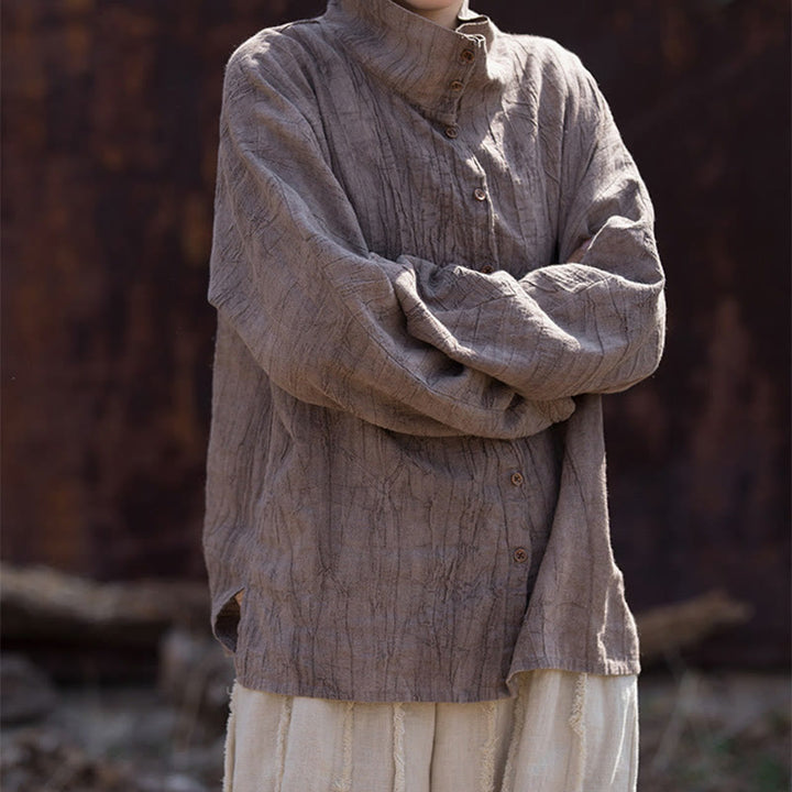 Buddha Stonesタートルネック染色ラミーコットン中国風カーディガン - image 21