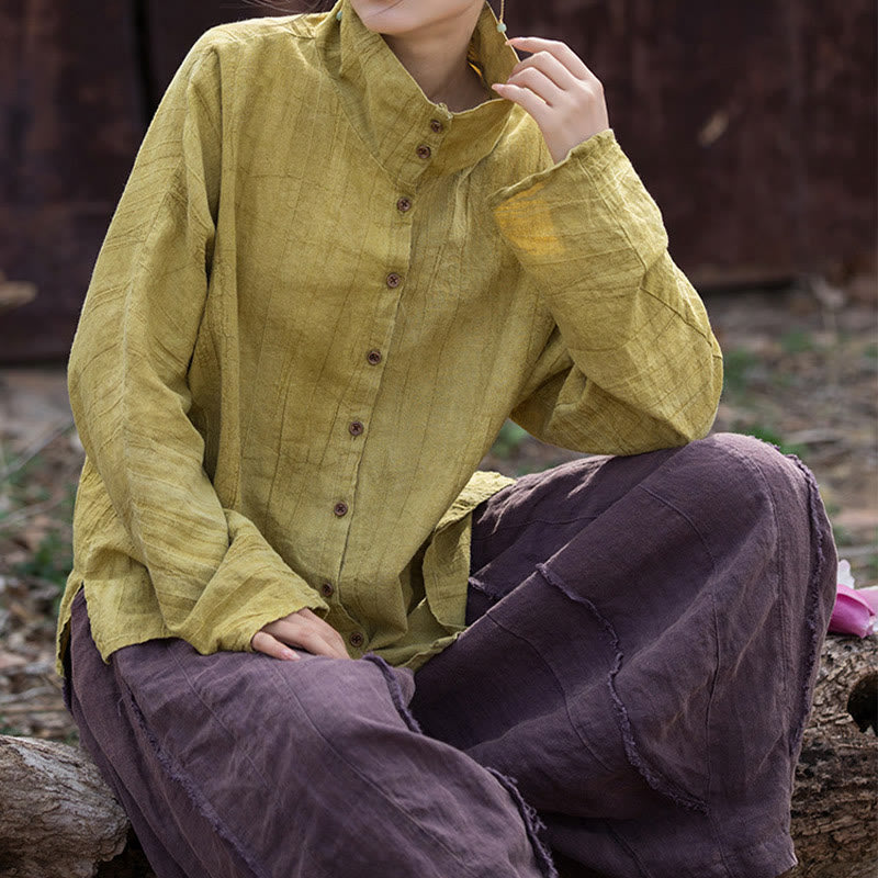 Buddha Stonesタートルネック染色ラミーコットン中国風カーディガン - image 7