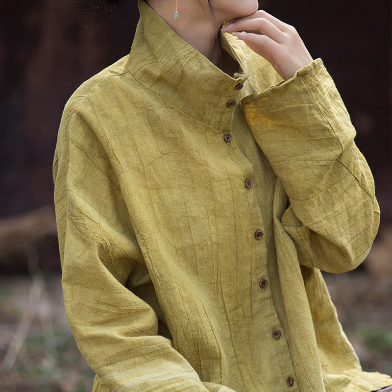 Buddha Stonesタートルネック染色ラミーコットン中国風カーディガン - image 1