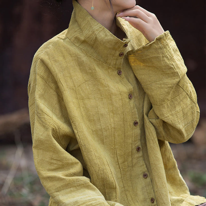 Buddha Stonesタートルネック染色ラミーコットン中国風カーディガン - image 1