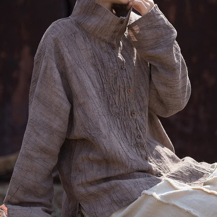 Buddha Stonesタートルネック染色ラミーコットン中国風カーディガン - image 20