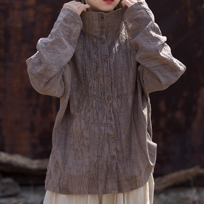 Buddha Stonesタートルネック染色ラミーコットン中国風カーディガン - image 23