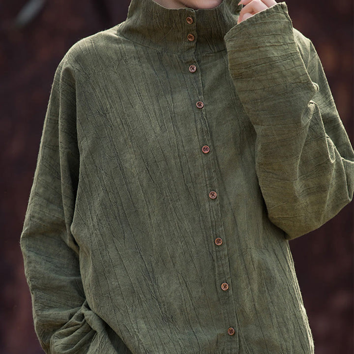 Buddha Stonesタートルネック染色ラミーコットン中国風カーディガン - image 10