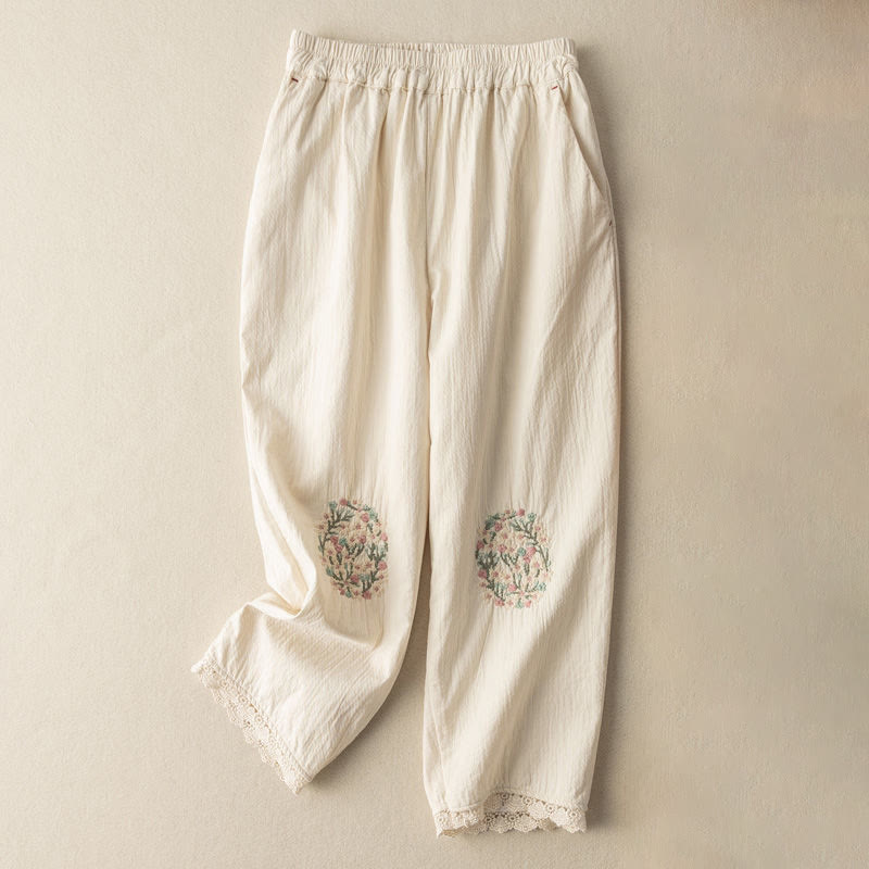 Buddha Stonesカジュアル レーストリム 刺繍入り ハーレムパンツ ポケット付き - 白 - US14、 UK/AU18、 EU46 (4XL) - image 7
