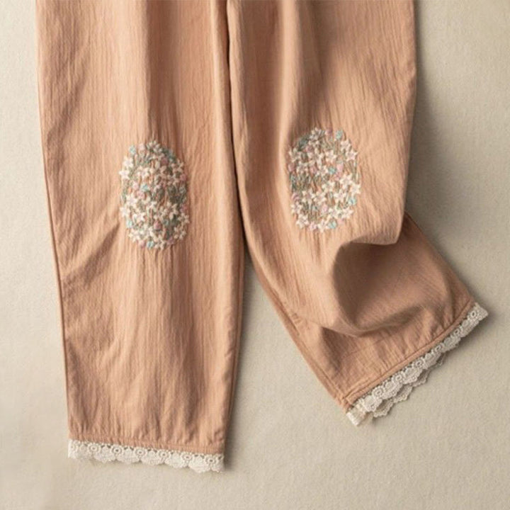 Buddha Stonesカジュアル レーストリム 刺繍入り ハーレムパンツ ポケット付き - image 3