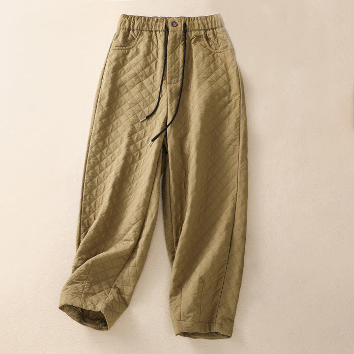 Buddha Stones秋冬 シンプル チェック柄 コットン ドローストリング ハーレムパンツ ポケット付き - ゴールデンロッド - US14、 UK/AU18、 EU46 (4XL) - image 20