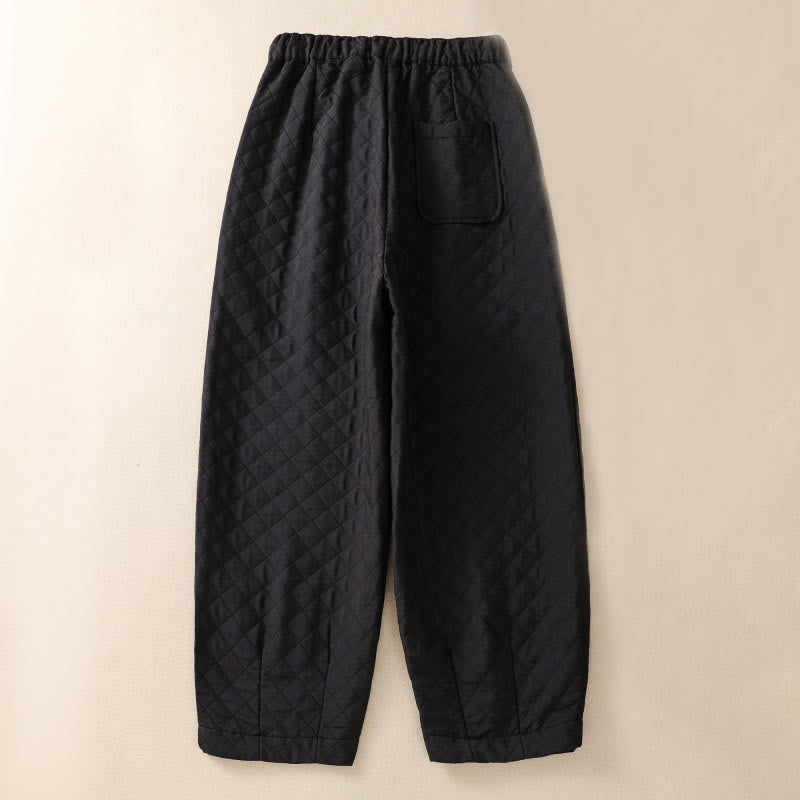 Buddha Stones秋冬 シンプル チェック柄 コットン ドローストリング ハーレムパンツ ポケット付き - image 27