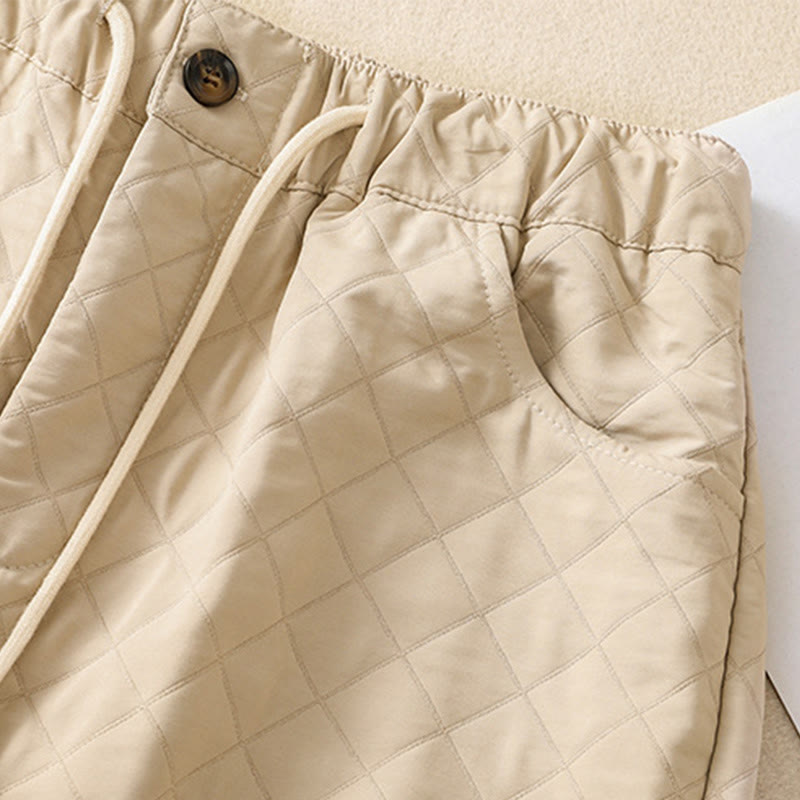 Buddha Stones秋冬 シンプル チェック柄 コットン ドローストリング ハーレムパンツ ポケット付き - image 10