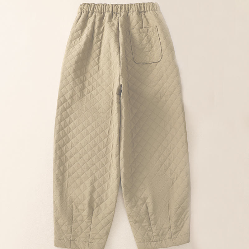 Buddha Stones秋冬 シンプル チェック柄 コットン ドローストリング ハーレムパンツ ポケット付き - image 8