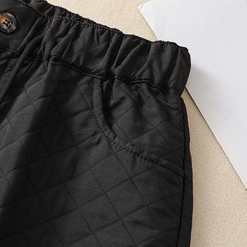Buddha Stones秋冬 シンプル チェック柄 コットン ドローストリング ハーレムパンツ ポケット付き - image 30