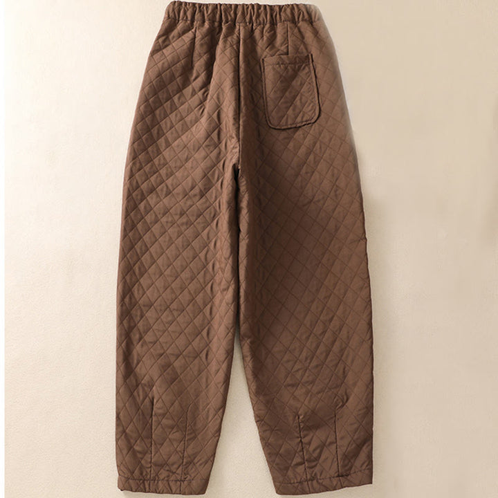 Buddha Stones秋冬 シンプル チェック柄 コットン ドローストリング ハーレムパンツ ポケット付き - image 2