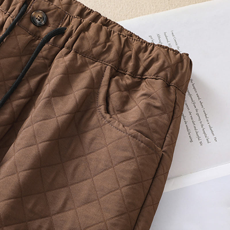 Buddha Stones秋冬 シンプル チェック柄 コットン ドローストリング ハーレムパンツ ポケット付き - image 4