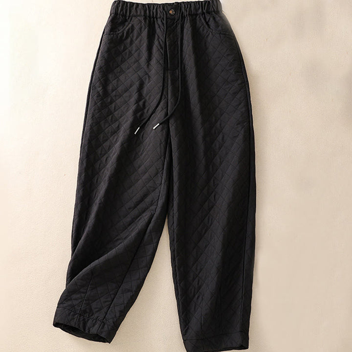 Buddha Stones秋冬 シンプル チェック柄 コットン ドローストリング ハーレムパンツ ポケット付き - 黒 - US14、 UK/AU18、 EU46 (4XL) - image 26