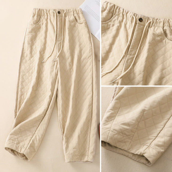 Buddha Stones秋冬 シンプル チェック柄 コットン ドローストリング ハーレムパンツ ポケット付き - image 19