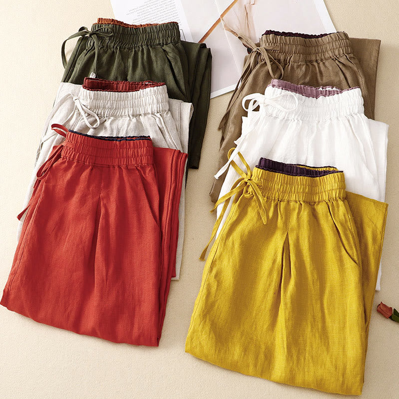 Buddha Stonesヴィンテージ ハイウエスト レースアップ コットンリネン ハーレムパンツ ポケット付き - image 1