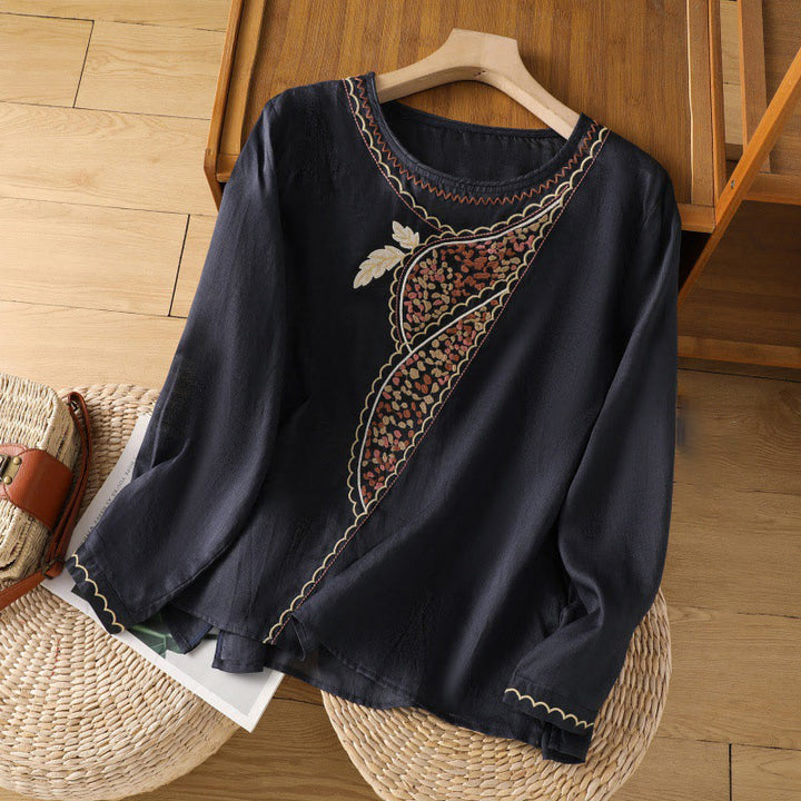 Buddha Stonesエスニック刺繍クルーネックコットンリネンプルオーバー - ミッドナイトブルー - US8-10，UK/AU12-14，EU40-42 (2XL) - image 4