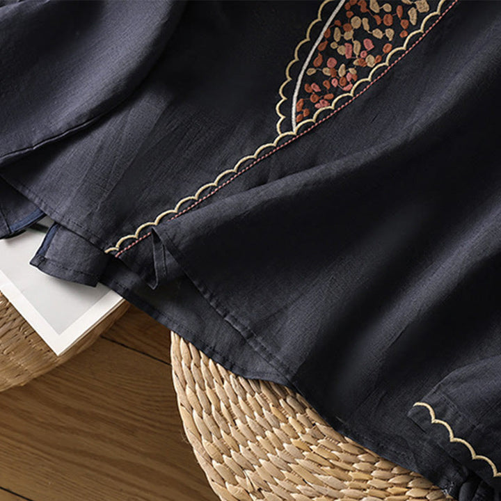 Buddha Stonesエスニック刺繍クルーネックコットンリネンプルオーバー - image 8