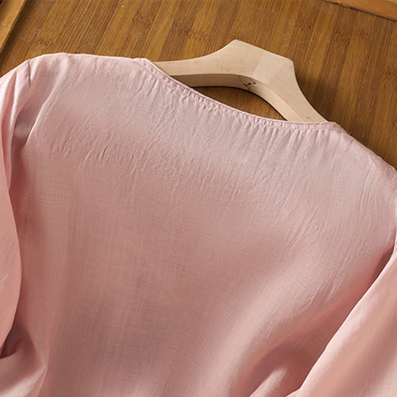 Buddha Stonesエスニック刺繍クルーネックコットンリネンプルオーバー - image 26