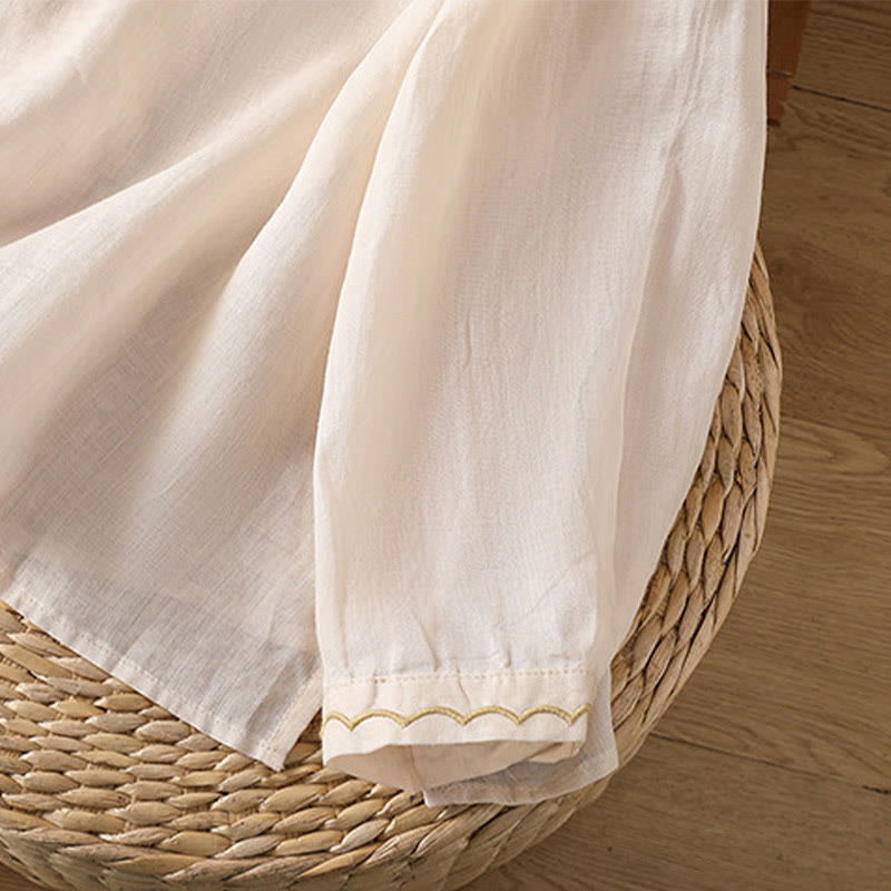 Buddha Stonesエスニック刺繍クルーネックコットンリネンプルオーバー - image 33