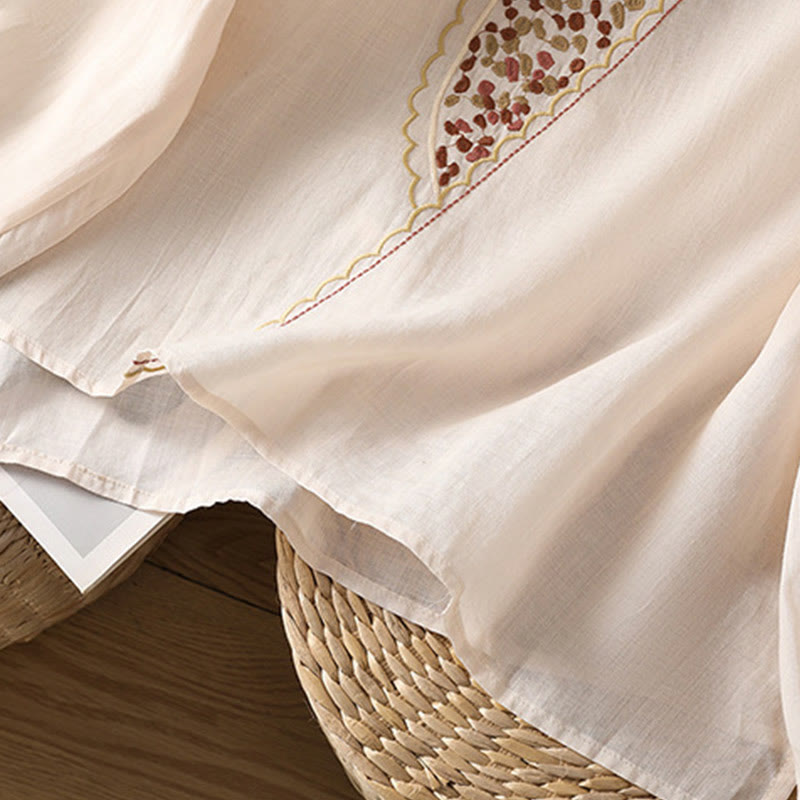 Buddha Stonesエスニック刺繍クルーネックコットンリネンプルオーバー - image 29