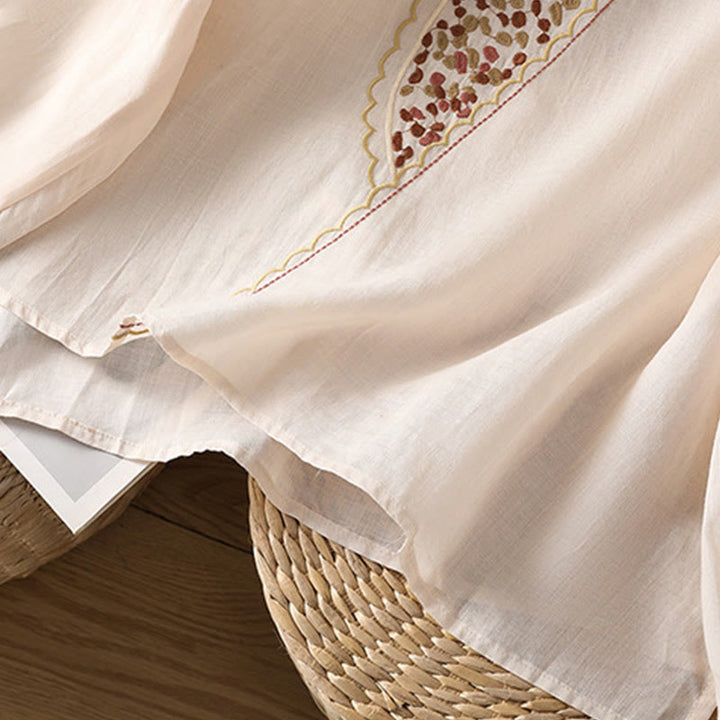 Buddha Stonesエスニック刺繍クルーネックコットンリネンプルオーバー - image 29