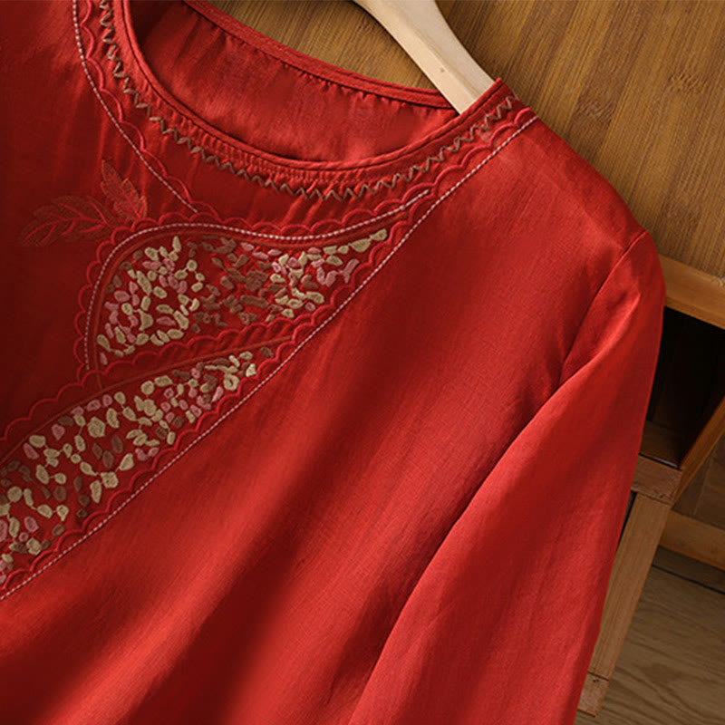 Buddha Stonesエスニック刺繍クルーネックコットンリネンプルオーバー - image 14