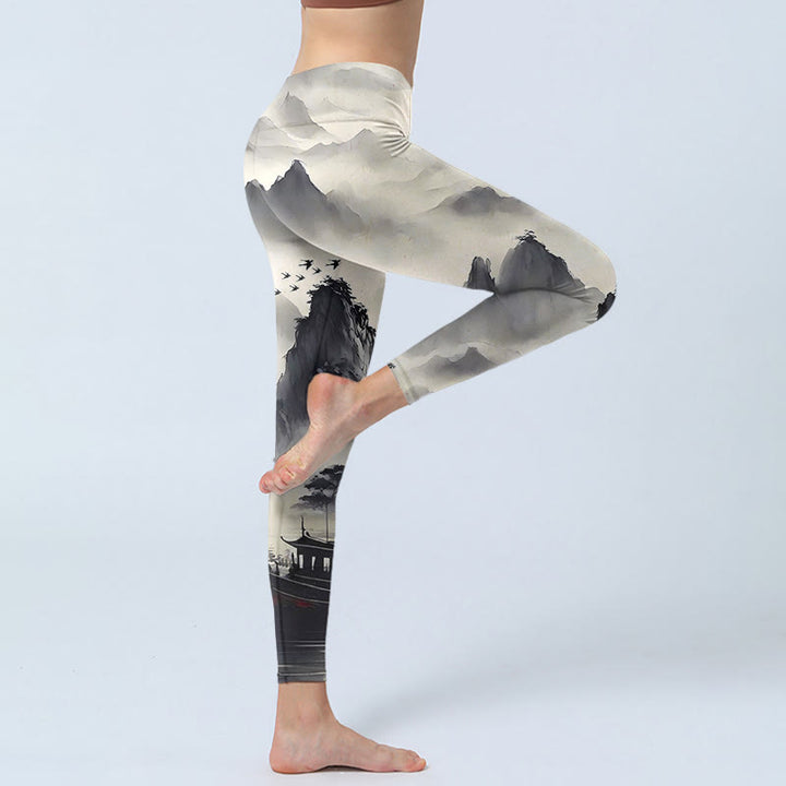 Buddha Stonesのスプラッシュインク風景画プリントフィットネスレギンスレディースヨガパンツ - image 5