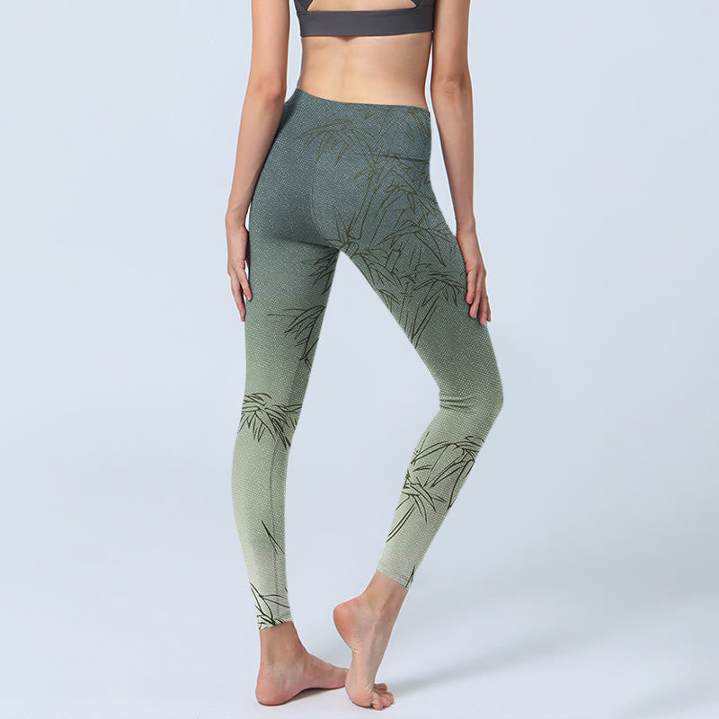 Buddha Stonesと竹の葉のスケッチプリントのスポーツレギンスレディースヨガパンツ - image 4